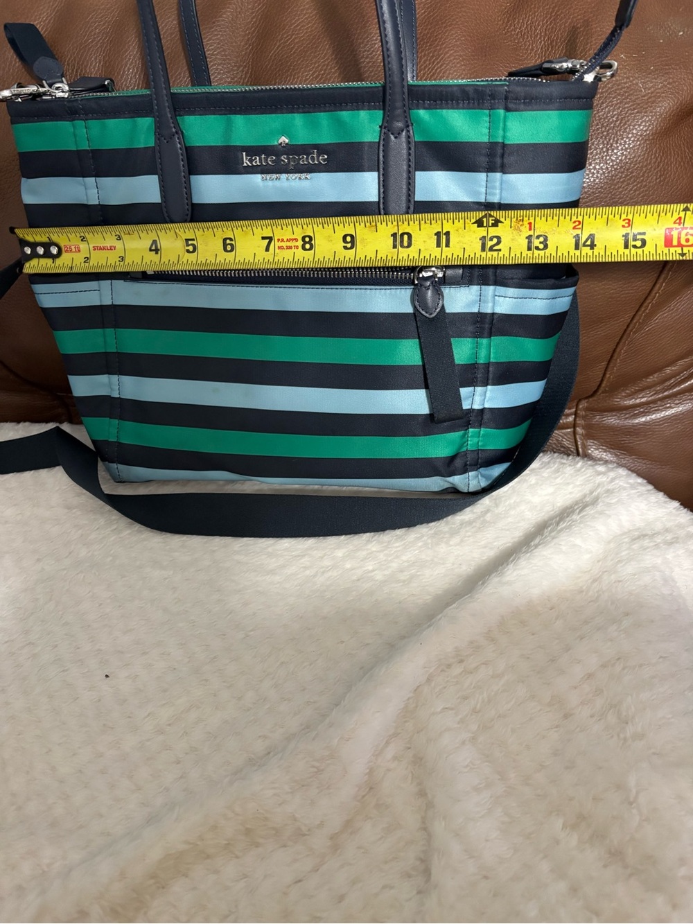 kate spade Green and Black Horizontal Stripe Tote - Picture 9 of 11